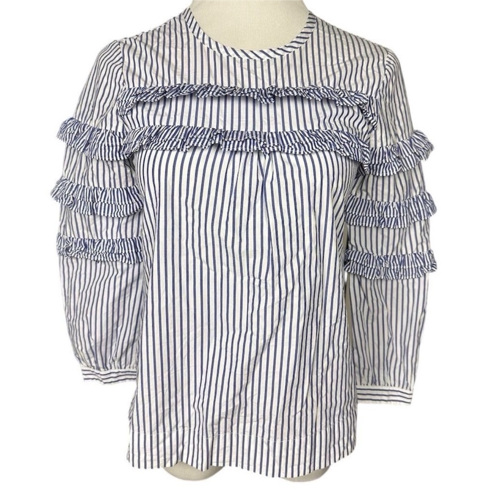 J.Crew Striped Ruffle Detail Top - Picture 2 of 5